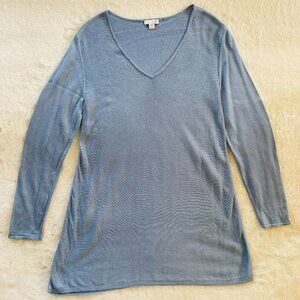 J. Jill Blue Sweater V-Neck Tunic Cotton Rayon Silk Wool Blend size Small petite